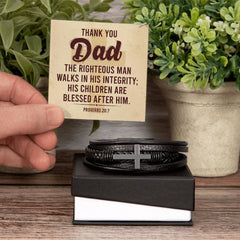 Proverbs 20:7 - Leather Cross Bracelet